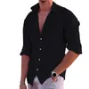 Мужские повседневные рубашки твердый цвет мужская рубашка стильная v nece с длинными рукавами однобортное закрытие средней длины топ для осеннего сезона