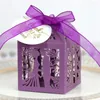 Present Wrap Wedding Sweets Candy Box Gäster Boxar med etikett Lase Cut Bride Groom Paper Packaging Diy Baby Shower Chocolate Cookie