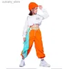 Byxor Girls Street Dance Crop Top Joggers Teens Hip Hop Cargo Pants Sweatshirts Kids Streetwear Costumes Child Jazz Stage Clothes Set L46