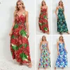 Casual Dresses Women Beach Dress Floral Print Backless Sleeveless Ankle Length V Neck Vacation Holiday Summer Strappy Maxi