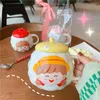 Tasses mignonnes dessin animé girl water tasse coeur étudiant céramique avec couverture de la cuillère tasse tasse