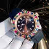 AAA Watch Mens Automatic Watch New Rainbow Diamond Watch 40mm Blue Dial Sapphire Waterproof Luminous Rose Gold rostfritt stålklocka Fashionabla Sporty Watch