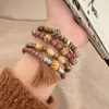 Strand Design Bohemian Tassel Star Beaded Bracelet Fashion Women Pendant Wooden Beads Jewelry Holiday Party