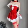 Sexy Santa Claus Cosplay Lingerie Christmas Series Uniform Sets Merry Xmas Dress Sequins Adult Women Sexy Dress 240401