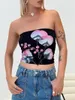 Kvinnors tankar Sunloudy Y2k Tube Top For Women Flower Graphic Strapless Crop Tops Backless Sleeveless Bandeau Beachwear