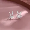 Studörhängen 925 Silver Needle Cute Rabit Crystal Statement For Women Girls Valentines Day Gift Fashion Jewelry Wholesale