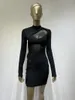 Sıradan Elbiseler Varış Kadınlar Yaz Seksi Yurböceği Uzun Kollu Mesh Siyah Mini Bodycon Bandaj Elbisesi 2024 Zarif Akşam Kulübü Partisi