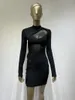 Abiti casual Arrivo Donne estate sexy dolcevita a maniche lunghe Mesh Mini BodyCon Bandage Abito 2024 Elegante festa del club serale