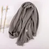 Design Autumn Winter Women Warm Scarf Simple Solid Plain Linen Cotton Muslim Shawls Kerchief Wrap Head Hair Pashmina Stoles 240327