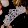 Joyas para el cabello de boda asnora tiara gran cristal cúbico circonía corona plateado color diadema accesorios para el cabello de la boda joyería l46