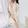 Accueil Vêtements Sexy Nightsshress Robe Suit Summer Summer Lace Lace Manne de nuit Kimono Set Lady Elegant Bathrobe Robe Homewear Satin Loungewear