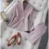Women's Two Piece Pants Office Women Blazers Suits Pink Set Pocket Clothing Tapered Cropped Trousers Tailored Double Breasted Coats Work