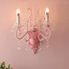 Vägglampa rosa prinsessrum lampor kristallglas nordiska romantiska varma barn dekor flicka sovrum sovrum