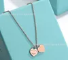 Brand de créateur Tiffays 925 ENAMEL PEACH COEUR DOUBLE LOVE LOVE Collier collier Collier Collier Personnalité féminine Fashion Polvylele