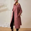 가을 De-41N358 및 겨울 여자 드레스 클래식 격자 무늬 두꺼운 코트 빈티지 모직 가짜 두 조각 세트