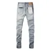 Calça feminina 2024 Marca roxa Jeans de alta qualidade 1: 1 maré moda slim fit azul rasgado cor de luz leve