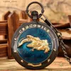 Pocket Watches Steampunk retro music pocket with crocodile pattern design large-sized quartz music door decoration pendant pocket clock with chain L240402