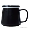 Muggar Minimalistisk stil Creative Black White Solid Colors Mug med lock 350 ml Kapacitet Keramiskt handtag Milk Coffee Water Cup 1 st