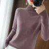 Kvinnors tröjor 2024 Spring Autumn Sweater Turtleneck Pullover Slim Solid Högkvalitativ värme Komfort pendulös känsla