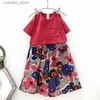 Trousers 2020 Summer Girls Clothing Sets Japan South Korea Pocket T-Shirt + Wide g Pants 2PCS Kids Clothes Suit Children Clothing L46