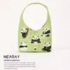 Abendtaschen süße Panda Illustrationserie Schulter für Frauen 2024 grüne frische Leinwandtasche Mode Luxus Handtasche Mädchen Tasche