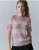 Women's T Shirts Spring Cotton Wool Blend Tees For Women Bear Embroidery Pockets Striped Knitwear T-Shirt Tops Clothing