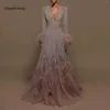 Arrival Casual Dresses Sequined Beading Prom Party Dress 2024 Long Sleeves Feathers Mauve Evening Formal Vestido De Noche Custom