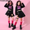 Robes de fille Girls Hip Hop Crop Sweetshirt Street Dance Pink Jupes Ripped Fradient Shorts Child Streetwear Top Kids Jazz Costume Costume Clothes Set L240402