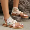 Hete zomersandalen kanten bloem flatsole slippers voor vrouwen schoenen strand zandzanden hakken 240228