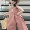 Pantalones niñas Mompers de verano a cuadros Sling Jumpsuit coreano 2022 Fashion New Wide G Pantalones de niños Baby Kids Clothing L46