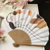 Decorative Figurines Japanese-style Small Fan Cotton Folding Bamboo Pendant Tassel Kitten Camellia Shell Portable Ancient To Cool Down