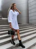 Elegant Womens White Blouse Casual Top SpringSummer Simple Loose Fit Long Sleeve V-Neck Button Long Shirt S-XXL 240322