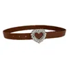 Cintos de couro pu PU Cristal Heart for Women Wide Belt Dress Jeans fêmea Stromestone Coloque Zircão Decoração Simples