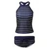 Swimons de maillots féminins Femmes Été Femmes Bikini Stripe Splice Backless Navy Blue Y European et American Slim Fit Swimsuits Drop Livrot Dhym5