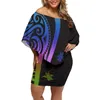 Casual Dresses Women's Club Dress Polynesian Samoan Tattoo Black Design Off Shoulder Ruffle Short Sleeve Beach Party Bodycon