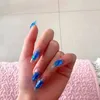 Square Blue Tshaped Fake Nails Transparent Long T Nail Type Look Right Wearable False Handmade Finished Product 240328