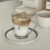 Copos de vinho xícara de café de vidro com aço inoxidável alça