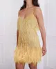 Casual Dresses Fashion Sexy Nightclub Dance Spring and Summer 2024 Women's Solid Color Fransed Sequined Feather Stitching Dres