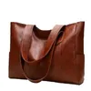 Cosmetic Bags Women Handbag Shoulder Simple Big Large Capacity Totes Lady Shopping Bag PU Leather Black Hand With Pockets