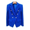 Abiti da donna 2024 moderni in metallo leone's head mandrino blazer blabide autunno primavera tweed lana sottile blazer blu blu blu blu blu