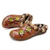 Slippers Koznoy 3cm etnische appliques Bloemschapenvachtleer Winter Plush Warm Women Flats Leisure Slip op vrouwtjes Luxe schoenen
