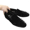 Casual Shoes Piergitar 2024 Handmade Spikes Black Velvet Men's Loafers Italian Design Slip-On Red Color Bottom Smoking Slippers Plus Size