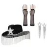 Berets Rhinestones Fringed Cowgirl Hat Sleeves Earrings Women Party NightClub Outfit