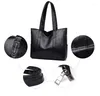 Cosmetic Bags Women Handbag Shoulder Simple Big Large Capacity Totes Lady Shopping Bag PU Leather Black Hand With Pockets
