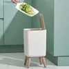 Afvalbakken Prullenbak met deksel Pers Dust bin voor woonkamer toilet badkamer keuken vuilnisbak emmer imitatie houten afval kan l46