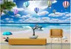 Fonds d'écran PO personnalisés pour murs 3 d peintures murales papier peint paysage paysage bleu ciel blanc nuages plage arbre mural