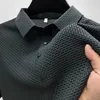 Summer Ice Silk Polo Shirts Breattable Solid Stretch Green Casual Breath Short Sleeve Golf Wear Mane Tee Tops High Quality 240320