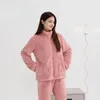 Ev Giyim Kalın Pijama Setleri Kadınlar Mercan Kadife Kış Sıcak Moda Sweet Giyin Sıcak Tutun Sarkık Rahat Rahat Homewear Fermuar Furry