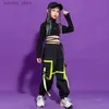 Byxor pojkar hiphop vest flickor manschett last byxdräkt barn tröja bröstpåse joggar street dans barn streetwear kostym sportkläder l46