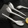 Kaşık 1/10 PCS Paslanmaz Çelik Çorba Kaşık Gümüş Sapta Tahtri Pirinç Yemeği Tatlı Mutfak Araçları Sofra Takımları Pişirme Madde